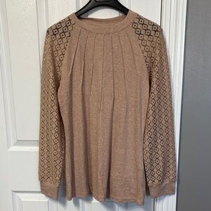 Elegant Tan Lace Sleeve Women's Top